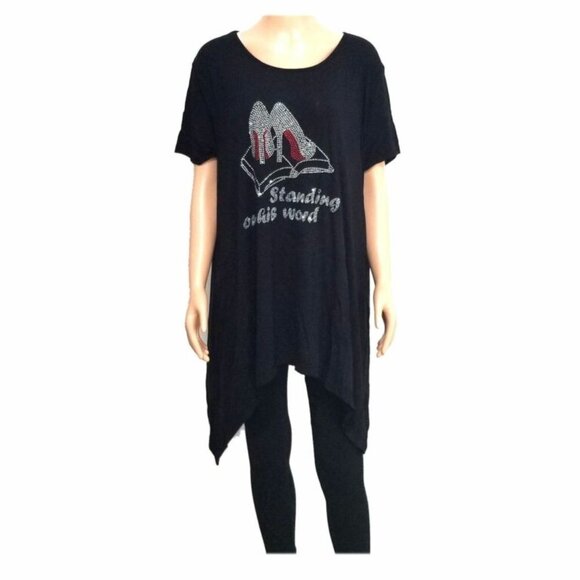 Our Collection Tops - Women's New Black Rhinestone Short Sleeve T-Shirt Standing on his word Size 2X